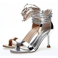 Summer's new sexy water diamond European and American gold back zipper open-toe slim heel sandals for women